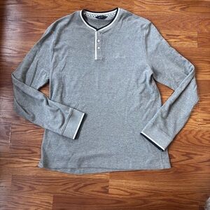 Ben Sherman Men's Henley Gray Blue Waffle Knit Size XL Classic Casual Preppy